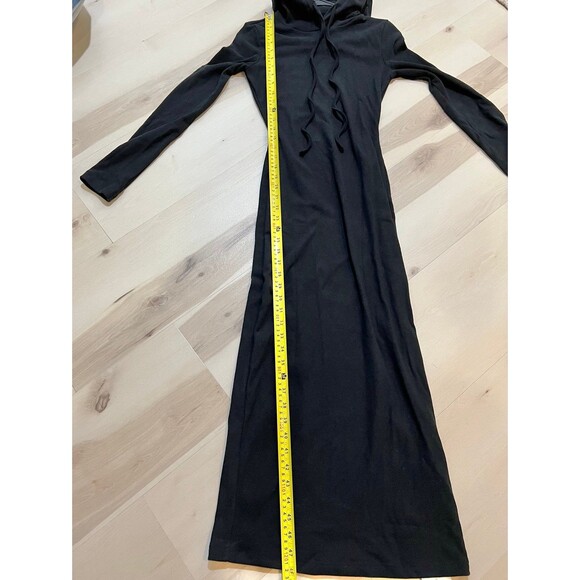 Commense NWT Women Black Drop Shoulder Drawstring Hooded Dress Loungewear Chic - Picture 11 of 12